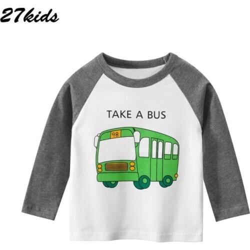 27Kids Kids Boys T-shirts Baby Long Sleeve Cartoon Bus Tops For Children Autumn Cotton Sweatshirt 2-9 Years Boy Girl T Shirts