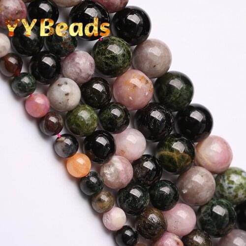 5A Quality Natural Colorful Tourmaline Stone Round Loose Gemstones Beads For Jewelry Making DIY Bracelets Accessories 15" 4-12mm