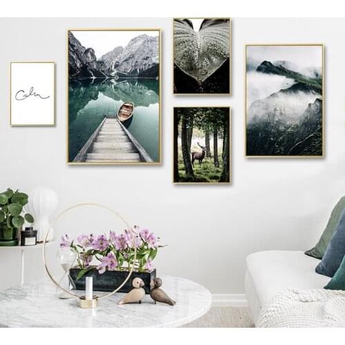Canvas Painting Mountain Lake Reflection Picture Nature Scenery Scandinavian Nordic Poster Print Landscape Wall Art Decoration