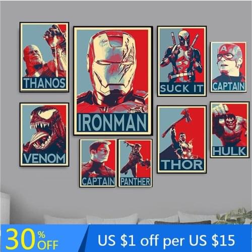 Anime Canvas Painting Spiderman Iron Man Classic Marvel hero name poster Wall Art Poster for Kids Room Home Decor Mural Cuadros