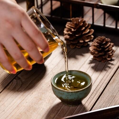 Pottery Teacup Vintage Ceramic Cup Nostalgic Classic Chinese-Style Household Small Tea Cup Bamboo-Hat Type Cup Kombucha Teacups