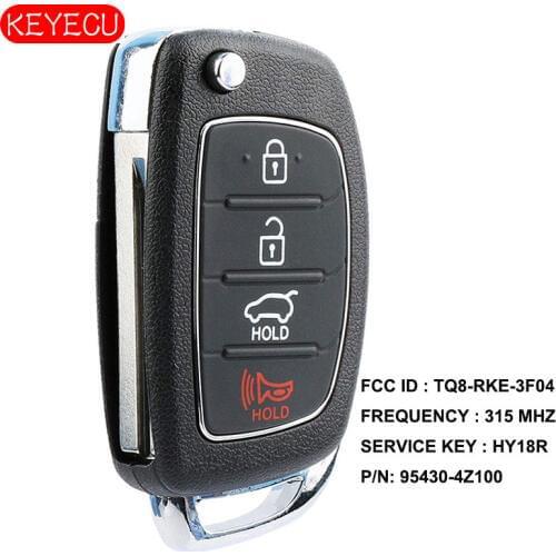 KEYECU Replacement Flip Remote Car Key Fob 4 Button 315MHz for Hyundai Santa Fe 2013-2015 FCC: TQ8-RKE-3F04