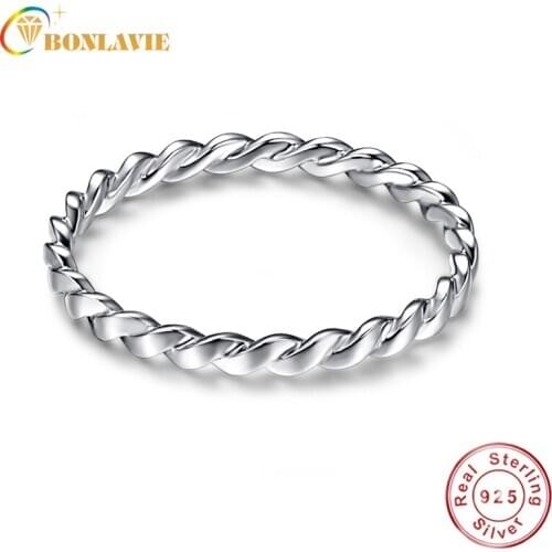 BONLAVIE 925 Silver sterling Womens Small Twist-Shaped Simple Ring Anniversary Gifts Engagement Ring engagement ring