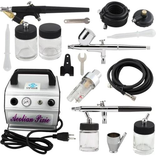 OPHIR 0.3mm 0.35mm 0.8mm Airbrush Set w/ Air Compressor Air Brush Kit for Model Hobby Cake Decoration Makeup _AC088+004A+071+072
