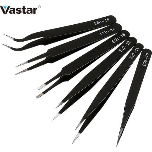 6pcs ESD Anti-Static Stainless Steel Tweezer Set Maintenance Repair Tool Kit Anti Static Model Making Tool Hand Tool Set
