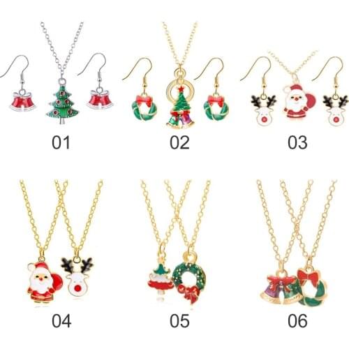 Christmas Jewelry Sets Santa Claus Xmas Tree Wreath Bells Boots Gifts Box Snowman Snowflake Elk Necklace Earrings Jewellery Set