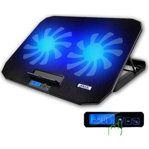 Laptop Cooling Pad 6 Cooling Fans and Double USB Ports Laptop Cooler with Light LCD Display Notebook Stand for 12-16 Inch