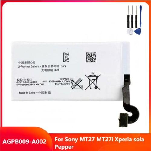 Original Replacement Phone Battery AGPB009-A002 For Sony MT27 MT27i Xperia sola Pepper 1265mAh With Free Tools