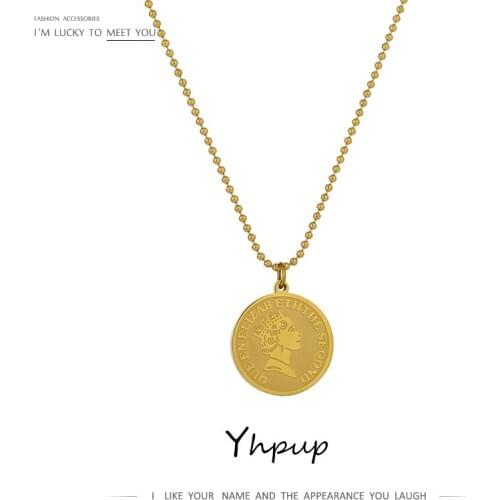 Yhpup Portrait Stainless Steel Gold Pendant Necklace Beauty Round Geometric Pendant Classic Necklace for Men Women Charm Gift