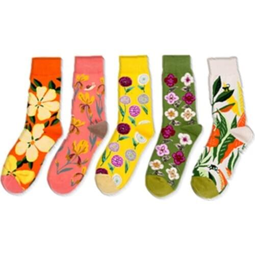 Peonfly Winter Autumn New Product Large Flower Color Series Harajuku Funny Full Cotton Personality Socks Lingerie Kawaii