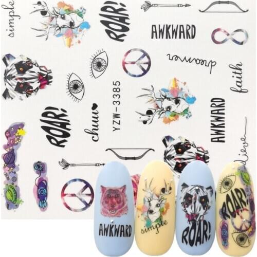 Nail Transfer Water Sticker Creative Colourful Cute Elk Panda Animal Designs for Nail Art Decoration Manicure Watermark Decal