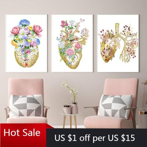 Anatomical Organ Poster Human Anatomy Print Painting Brain Heart Lung Anatomy Poster Wall Art Picture Medical Room Decor