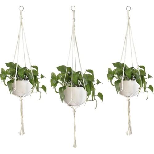 90/105/122cm DIY Handmade Hemp Rope Braided Plant Hanging Baskets Indoor Garden Hemp Rope Flower Pots Holder Balcony Home Decor