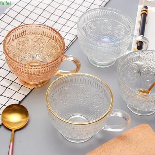 Transparent Glass Coffee Cup Home Gold Edge Milk Whiskey Tea Beer Double Sunflower Cocktail Vodka Wine Mug Drinkware Tumbler Cup