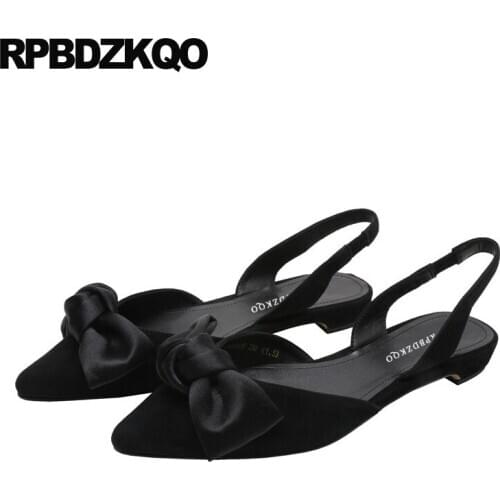 Closed toe summer suede bowtie ladies fashion women sandals flat casual pointed slingback black slip on 2019 shoes green bow