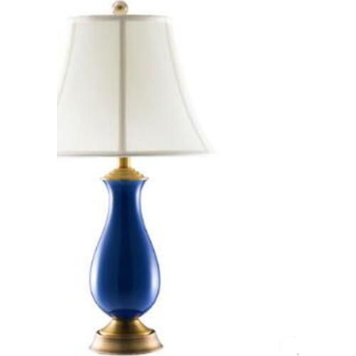 Rural Deep Blue Ceramic Fabric E27 Table Lamp for Living Room Bedroom Bedside Lighting H 66cm 1530