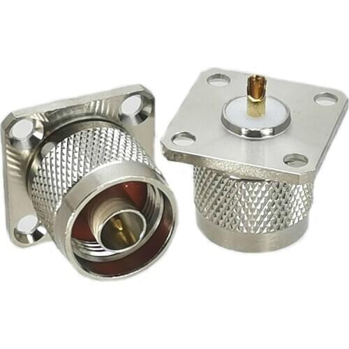 10Pcs N Male Plug 4-holes Flange Solder Pannel mount RF Adapter Connector Coaxial Straight High Quanlity