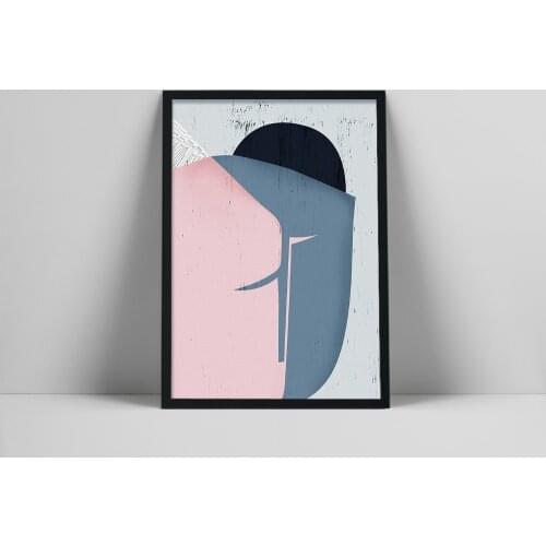 Contemporary Poster, Blue Pink Face Mask, Modern collage, Abstract Couple Portrait, Livingroom Decor, Mininaliwall art pr poster