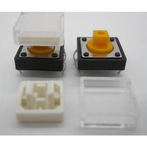 50pcs B3F Tactile Push Button Switch+white color hat 50pcs+transparent cap 50pcs Momentary Tact Touch Micro switch 12x12x7.3mm