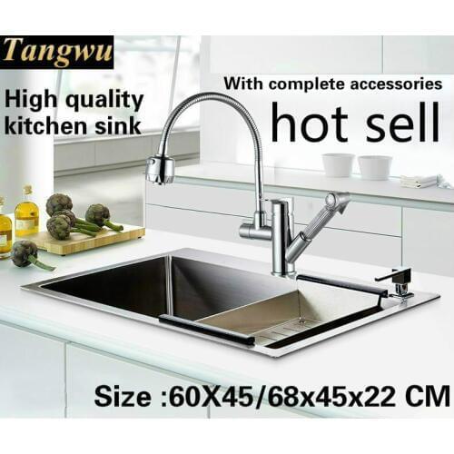 Tangwu 4 MM thick handmade Food-grade 304 stainless steel kitchen sink large single slot durable 600x450/680x450x220 mm