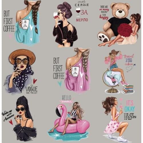 Sexy Lady Girl Iron On Patches For DIY Heat Transfer Clothes T-Shirt Thermal Stickers Washable Appliques