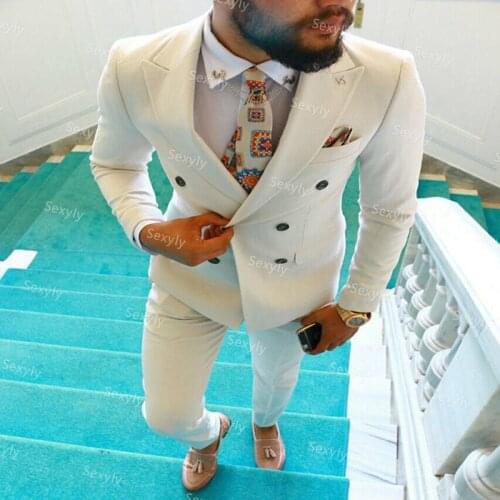 Thick White Double Breasted Suits Slim Fit Formal Fashion Wedding Suit Party Wear Dinner Suit Bespoke For Men 2021 Male Suit