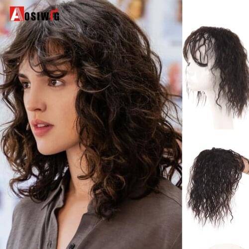 AOSIWIG Top Fluffy Hairpiece Synthetic Curly Hair Clip on Hair Extension Replacement Natural Invisible Hair For Women