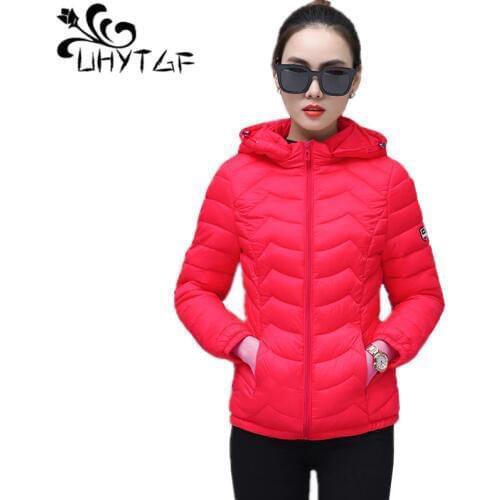 UHYTGF Women Down Parka Warm Coat Plus size Female Clothes Down Cotton Jacket Women Winter Jacket Thin light Cotton Coats X472