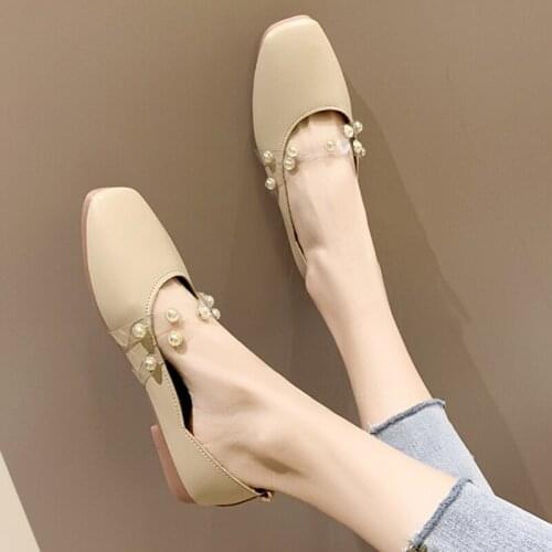 Women Flats transparent Pearl Flats Mary Janes Shoes Woman Slip on Flat Shose Bead Ballet Flats Pvc Zapatos mujer 7399G