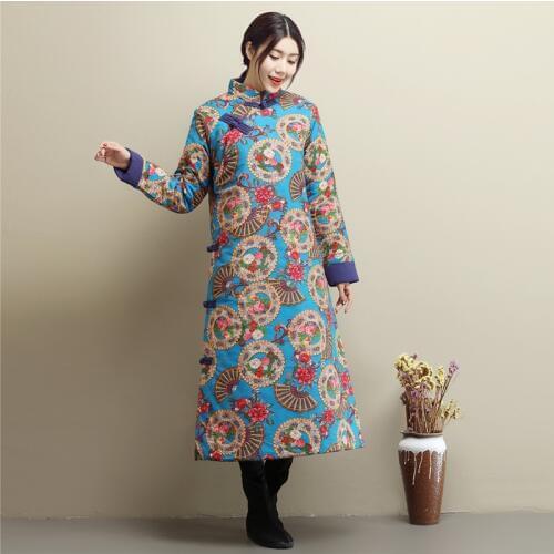 Ethnic Winter Coat 2018 Women Parka Chinese Style Padded Jacket Patchwork Autumn Overcoat Chinese winter coats AA4392