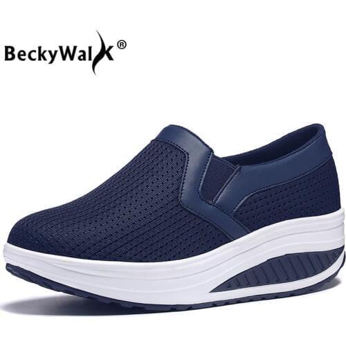 Women Wedges Sneakers Shoes Platform Casual Slip On Loafers Height Increasing Mesh Breathable Summer Shoes Women Creeper WSH3300