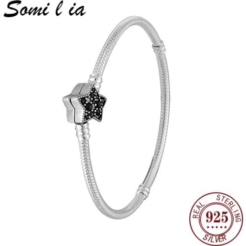 Somi l ia Authentic 100% 925 Sterling Silver Classic star Snake Chain Bangle & Bracelet for Women Sterling Silver Jewelry SML368