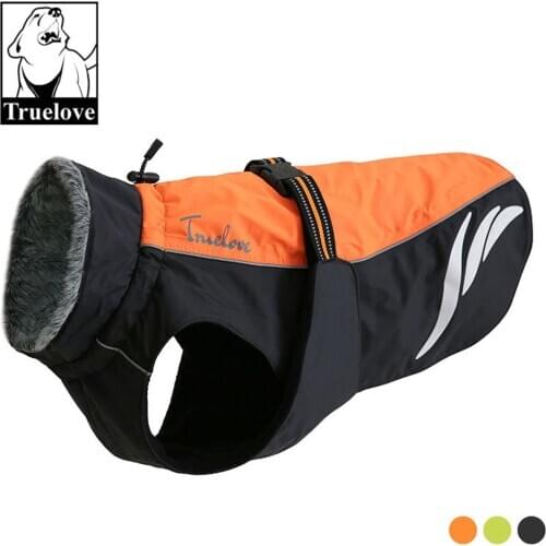 Truelove Winter Dog Coat Technical Jacket for Dogs Waterproof Windproof Reflective Fur Fleece Lining for Small Medium Large Dogs