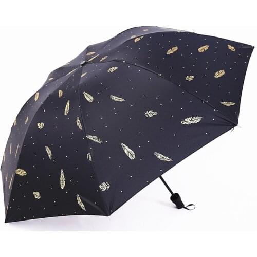 Men Women Creative Advertising Sunny Rainy Umbrella Bronzing Feather Wholesale Three-folding Umbrella Non-automatic Umbrella