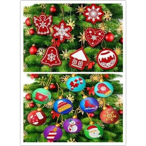 1/10Pcs 5d Diy Diamond Painting Christmas Tree Pendant Hanging Ornament Christmas Tree Decoration Sock Santa Balls Round Circle