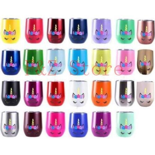 10pcs 9oz Unicorn Egg Cups Wine Glass Double Wall Stainless Steel Beer Vacuum Insulated Coffee Mugs Wine Cup Thermos Mugs