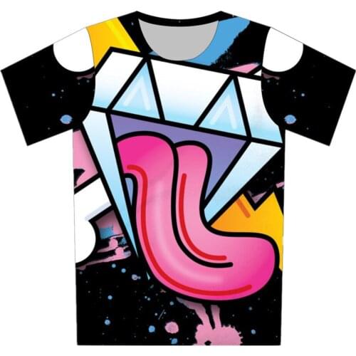 2019 Summer Children 3D T-shirt Boys Girls Colorful Diamonds Tongue Bone Printed Fashion T shirt Kids Tshirt 4-20 Years Old Tops