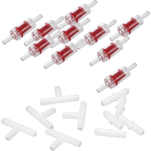 20 Pcs Accessories: 10Pcs Aquarium Air Tube Tubing Connectors Filters & 10Pcs One Way Check Valve for Aquarium Air Pump