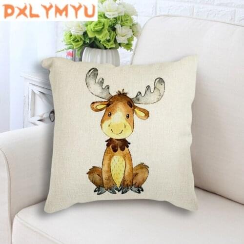 Watercolor Animals Deer Fox Bear Squirrel Owl Printed Cushion Cover Throw Pillow Case Linen Decorative Cushion Sofa Kids Gift