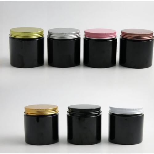 24 x 200g Empty Black Cosmetic Cream Containers Cream Jars 200cc 200ml for Cosmetics Packaging Plastic Bottles With Metal Lids