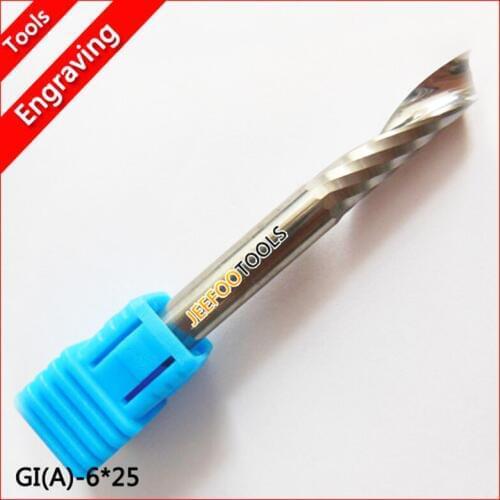 Free shipping 6*25mm Precision One Flute Carbide Milling Cutter Tools, End Mill Router Bits, CNC Engraving Bits on Acrylic