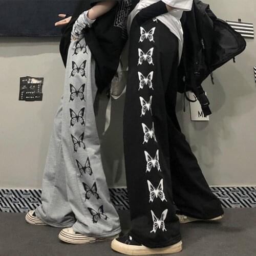 Pants Women Printed Leisure Chic Unisex Couples Trousers Loose Breathable Polyester Straight-leg Casual Pants for Daily Dress