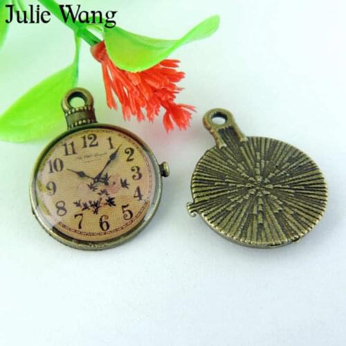 Julie Wang 5-20PCS Clocks Pocket Watch Charms Antique Bronze Vintage Alloy Bracelet Pendants Necklace Jewelry Making Accessory