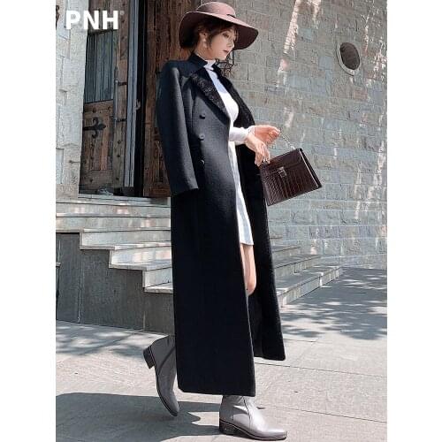 Black Woolen Overcoat Womens Autumn Winter Super Long 2021 Popular Overcoat Womens Hepburn Korean Woolen Overcoat