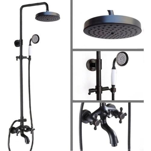 Black Oil Rubbed Brass Wall Mounted Rain Bathroom Rainfall Shower Faucet Set with Hand Spray Shower Head Tub Mixer Tap 2rs457