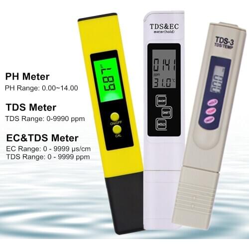 PH Meter Aquarium EC TDS Meter Digital Water Tester Hydroponic Liquid Purity PPM Filter Testing Monitor for Pool Drinking Water