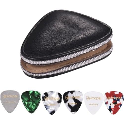 Guitar Picks Holder Case Bag PU Synthetic Leather with 6pcs Celluloid Picks String Instrument Accessories
