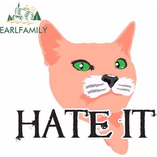 EARLFAMILY 13cm x 12.4cm for Hate It Cat Anime Car Stickers Windshield Refrigerator RV Decal Trunk Windshield Car Assessoires