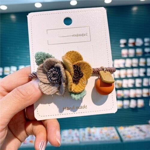 Elastic Hair Bands Women Girls Knitting Wool Two Flowers Simple Cute Rubber Band Scrunchie Headband Fashion Hair Accessories