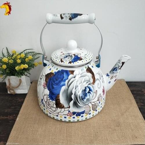 Enamel teapot thickened 4L boiled water domestic cold water electromagnetic stove gas stove with large capacity